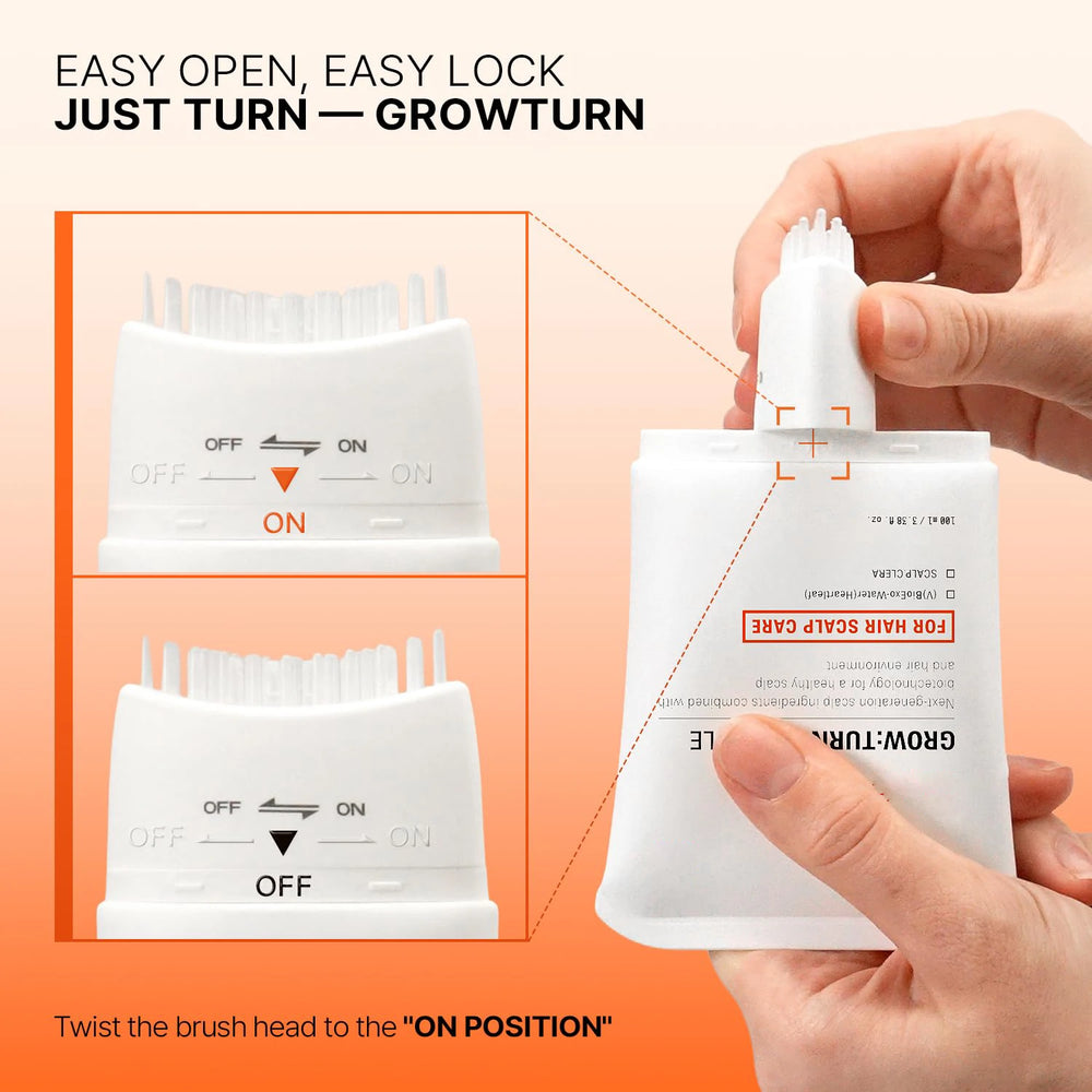 Hair Exosome Serum being applied to scalp with twist-open brush